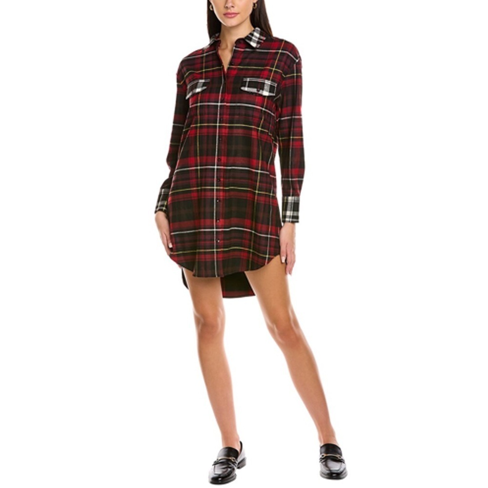 Alice + Olivia - Hallie Plaid High-low Shirtdress In Red